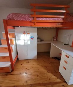 Cama alta 1p con escritorio y closet