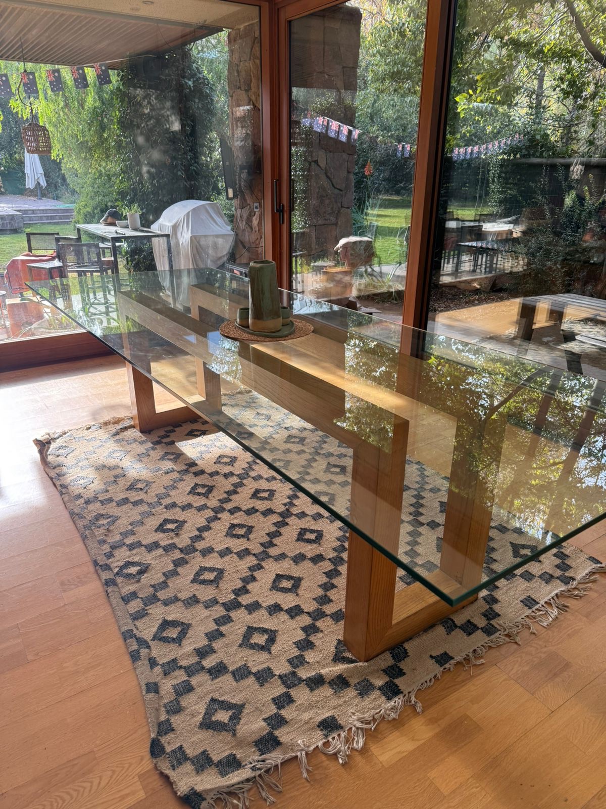 Mesa de comedor vidrio templado/ madera castaño - Imagen 3
