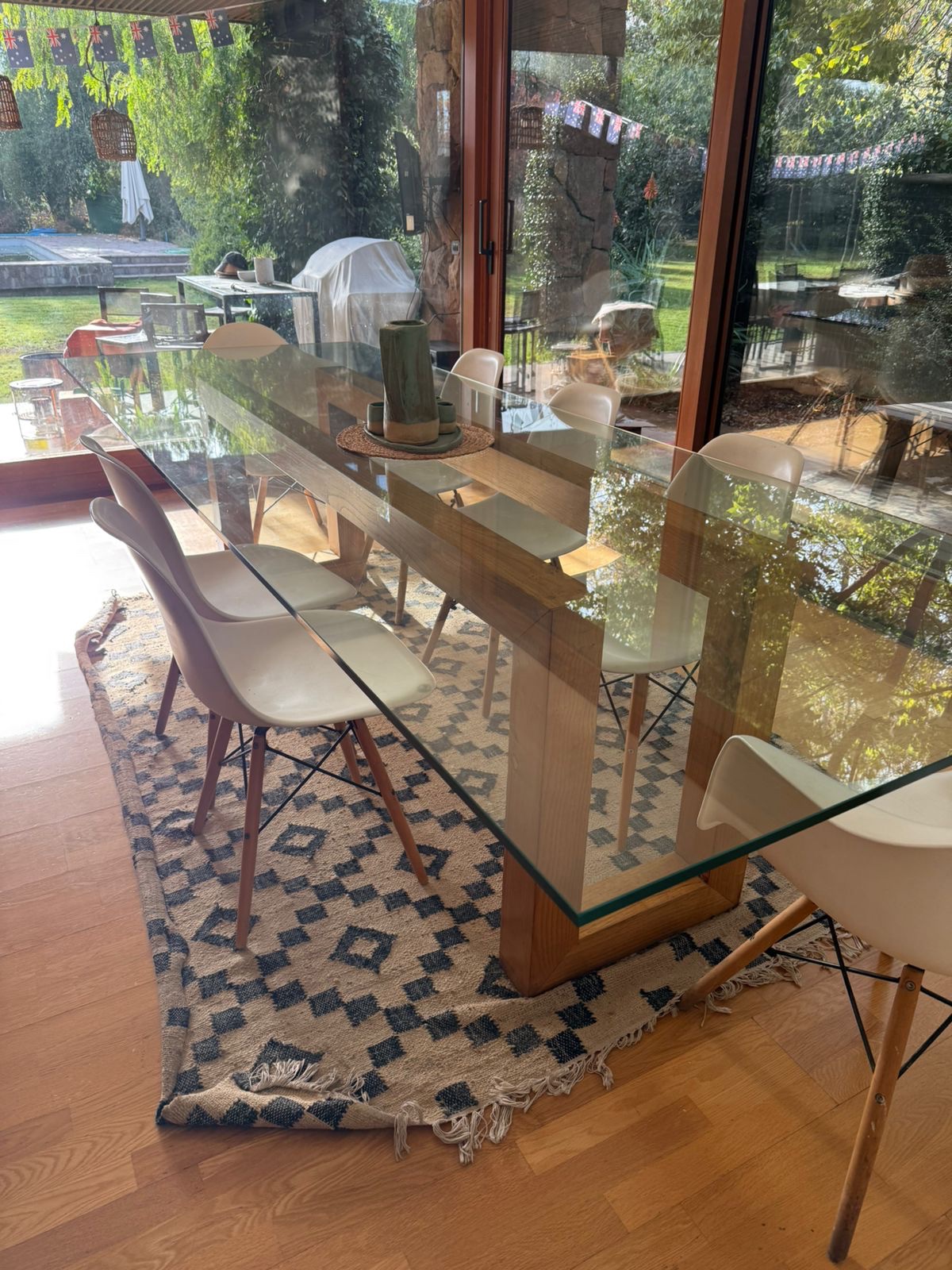 Mesa de comedor vidrio templado/ madera castaño - Imagen 4