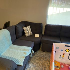 Sofá en L de lino 5 cuerpos