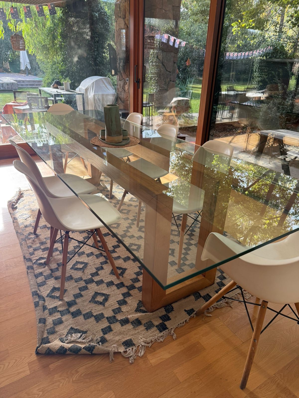 Mesa de comedor vidrio templado/ madera castaño - Imagen 2